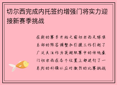 切尔西完成内托签约增强门将实力迎接新赛季挑战